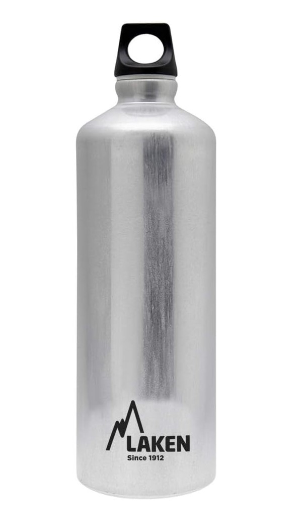 Aluminium Trinkflasche, silber mit Drehverschluss und Öse